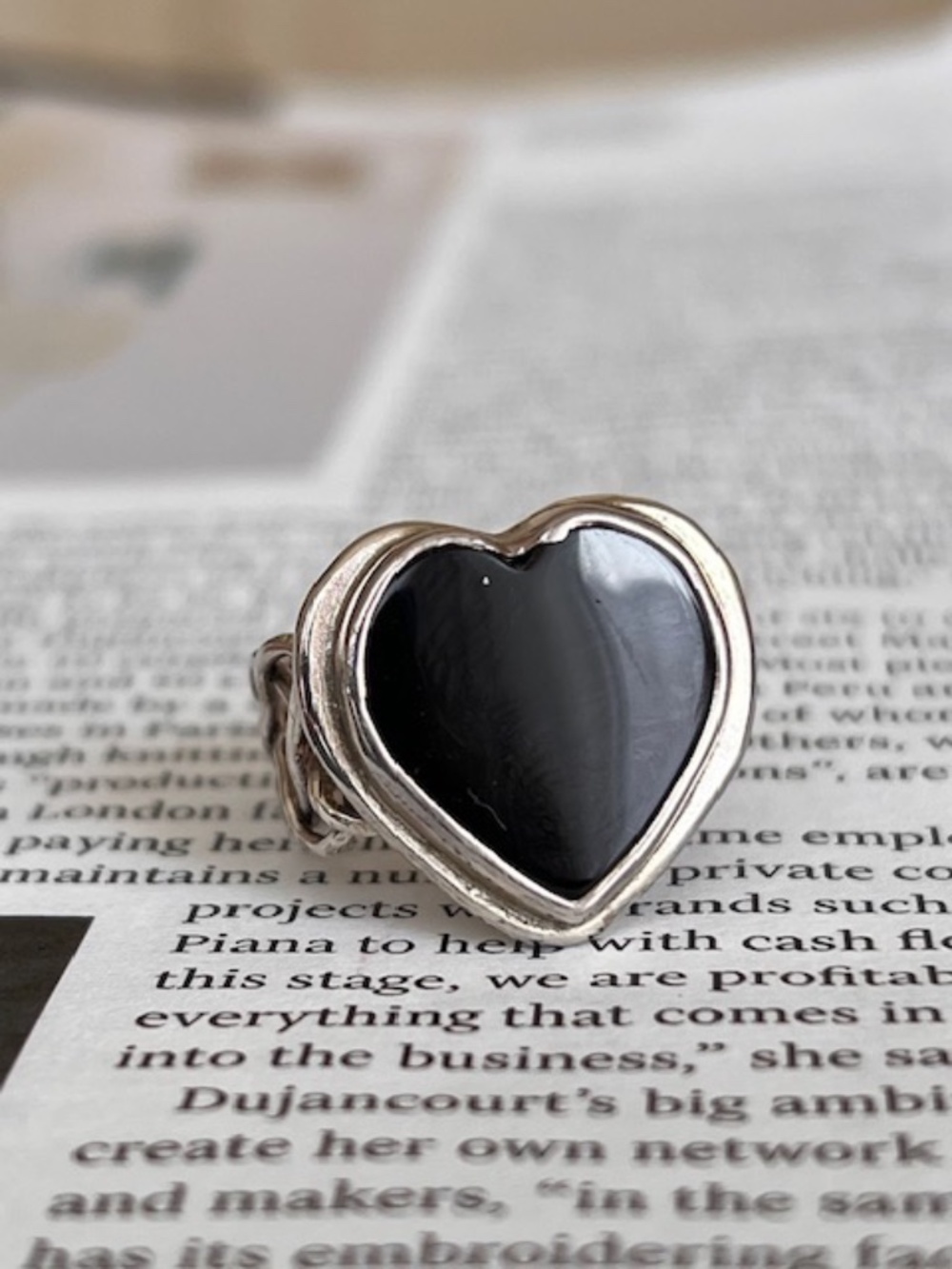 Angelica Onyx Sterling Silver 925 Heart Ring 6.5